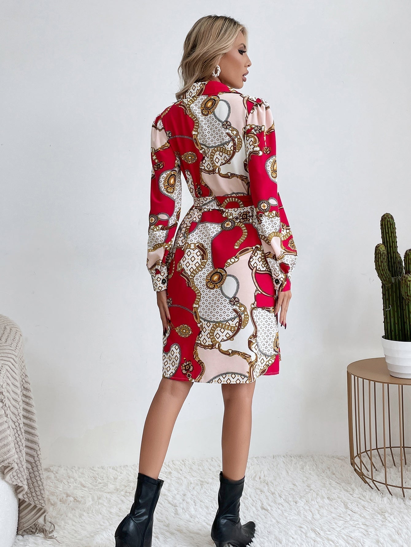 Chain Print Shirt Dress - Fashionpara