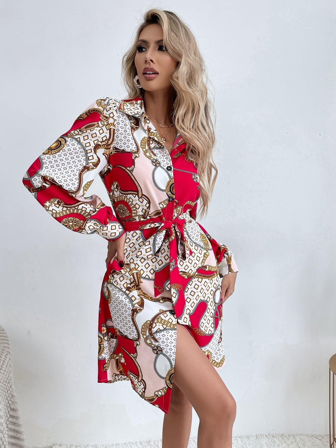 Chain Print Shirt Dress - Fashionpara