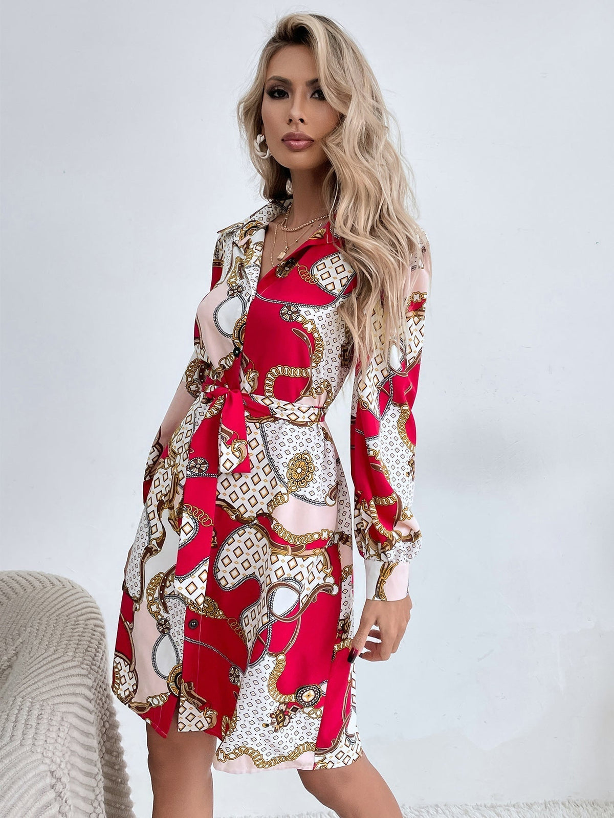 KittenAlarm - Chain Print Shirt Dress