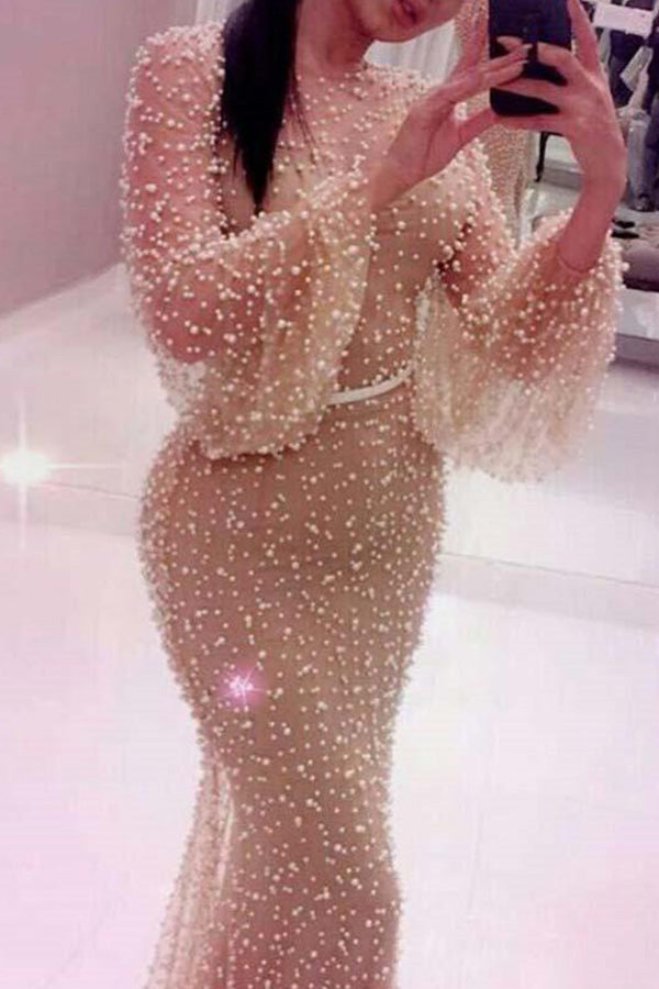 Champagne Polka Dot Tulle Dress - Mislish