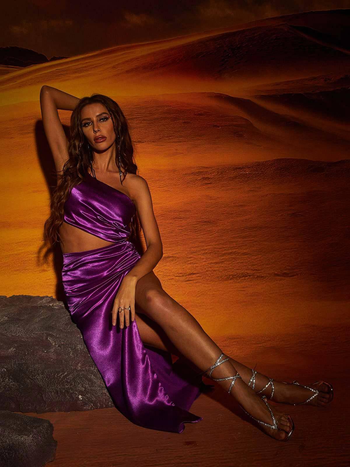 Chara One Shoulder Cutout Maxi Dress In Purple