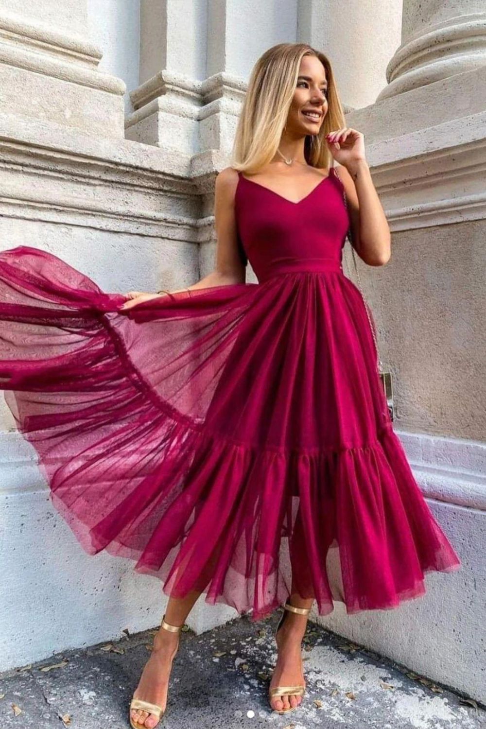 Charming A-line V-neck Spaghetti Straps Homecoming Dress - Fashionpara