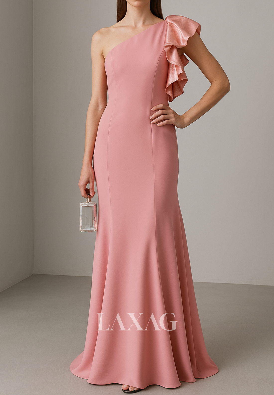 Asymmetrical-Neck Sleeveless Formal Gowns Off-Shoulder Pleated Satin Mermaid Evening Dress