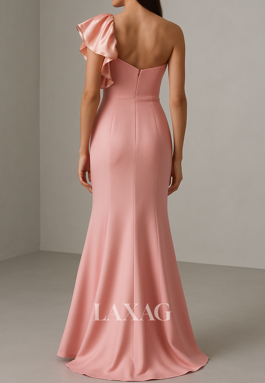 Asymmetrical-Neck Sleeveless Formal Gowns Off-Shoulder Pleated Satin Mermaid Evening Dress