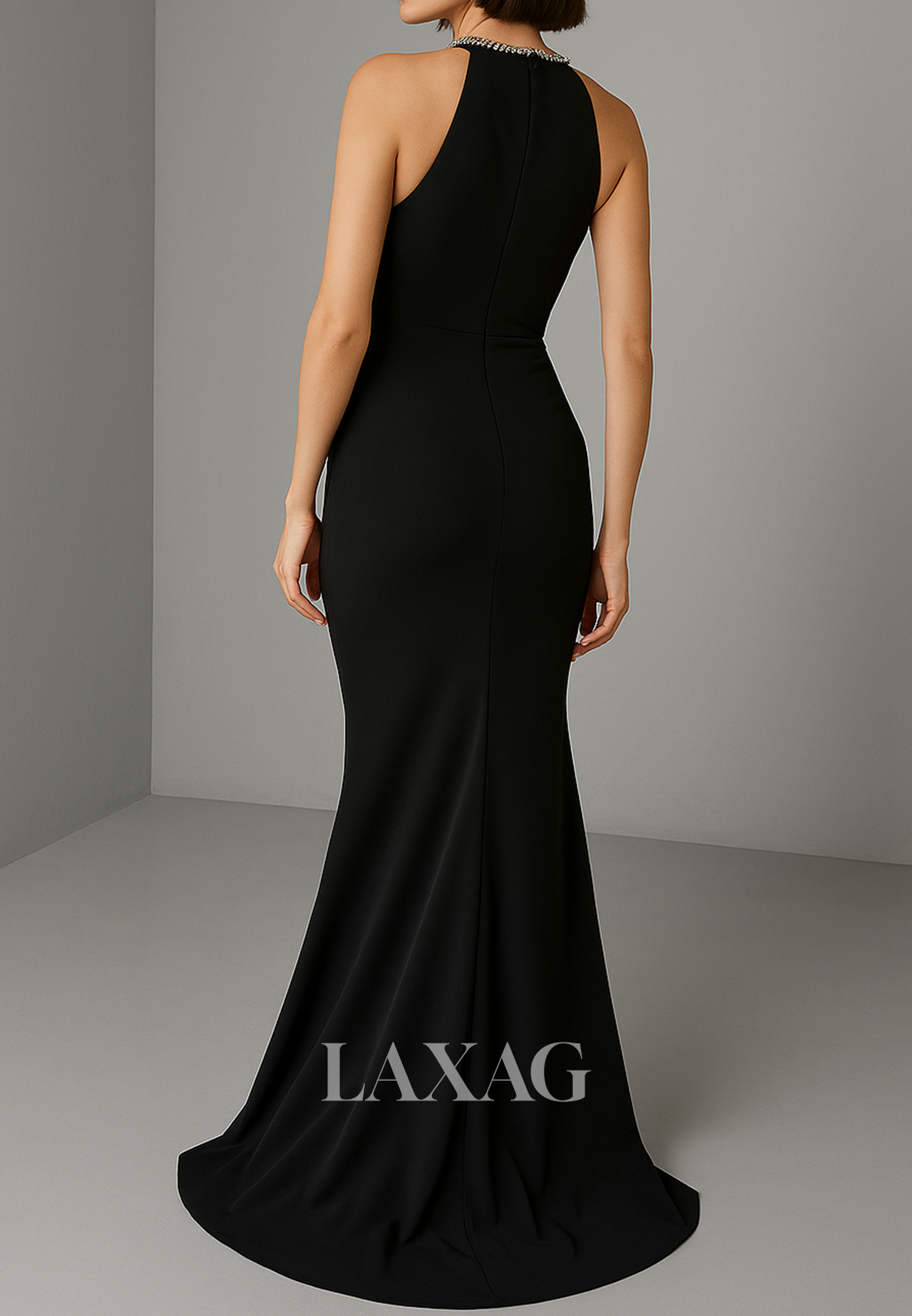 Beaded Halter-Neck Mermaid Evening Dress Sleeveless Sweep Train Guest of Wedding Gowns