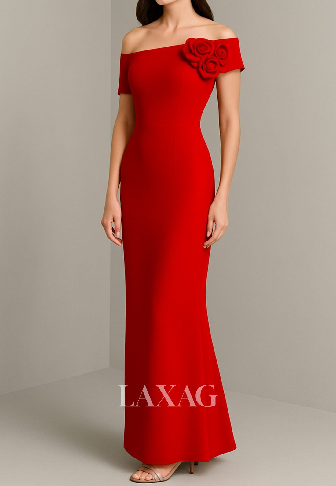 Tube Top Floor-Length Mermaid Evening Dress Off-Shoulder Floral Embellished Satin Formal Gowns