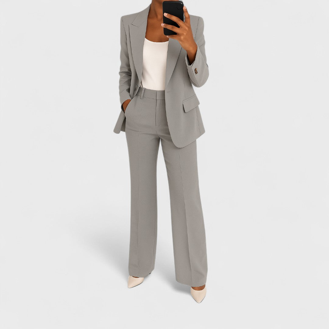 Single Button Blazer and Tapered Trousers Two Piece Set 3