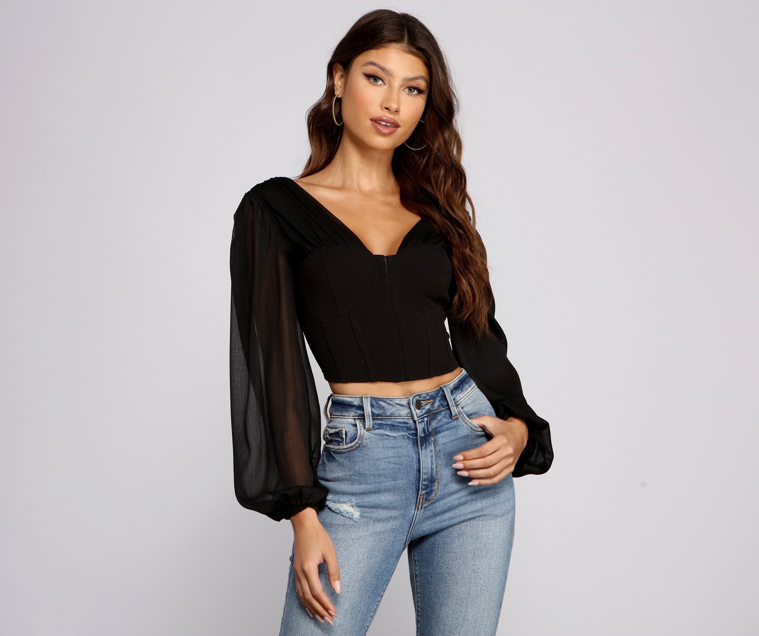 Chic Babe Long Sleeve Corset Blouse - Fashionpara