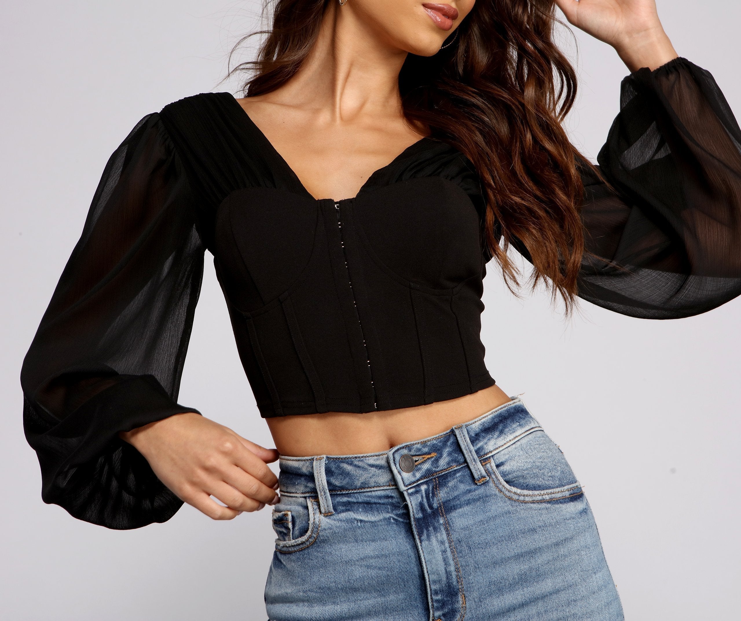 Chic Babe Long Sleeve Corset Blouse - Fashionpara