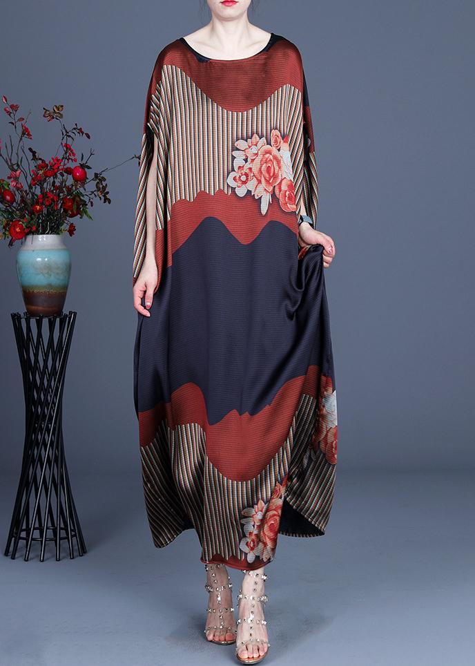 Patchwork Mixed Print Batwing Sleeve Open Side Kaftan Maxi Dress