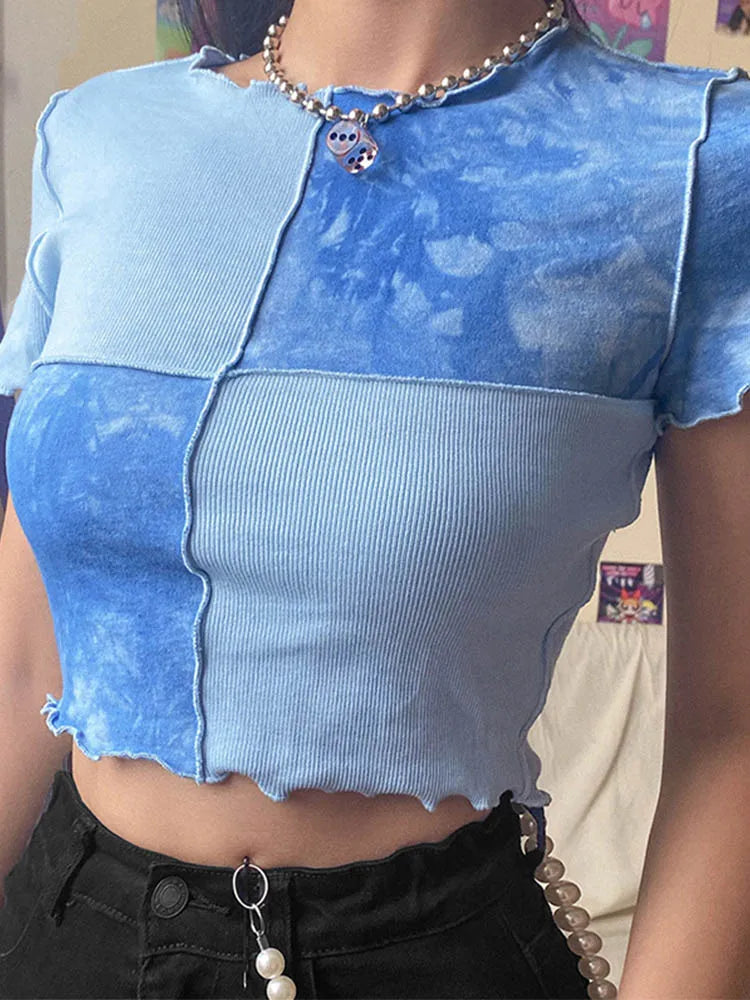 Tie-Dye Sequin Patch Crop Top