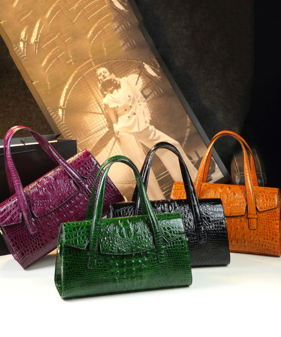 Chic Orange Alligator Pattern Faux Leather Tote Handbag