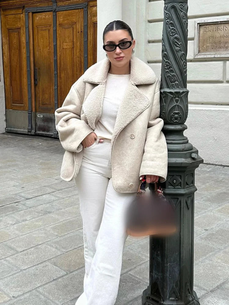 Warm Thick Long Sleeved Fleece Leather Jacket 5