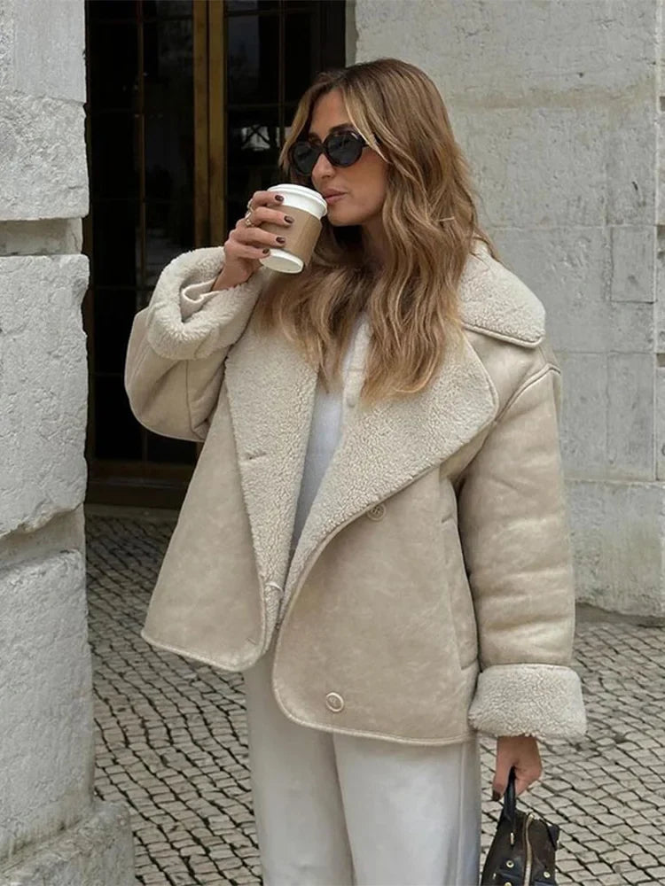 Warm Thick Long Sleeved Fleece Leather Jacket 8