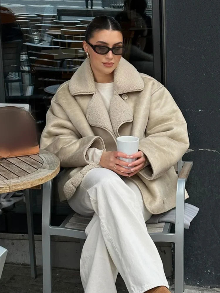 Warm Thick Long Sleeved Fleece Leather Jacket 4