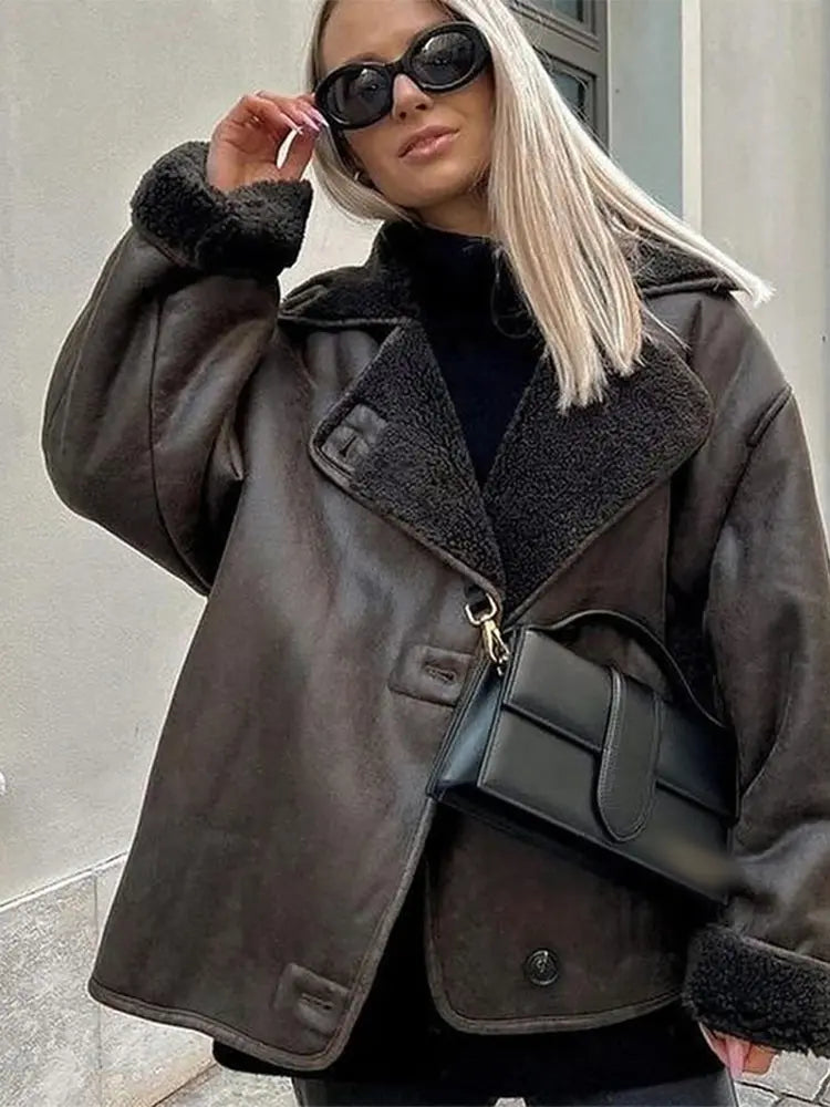 Warm Thick Long Sleeved Fleece Leather Jacket 7