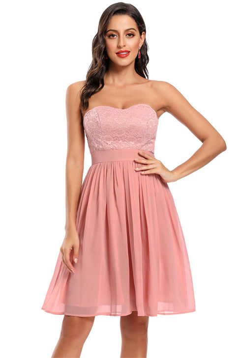 Lace Bodice Strapless Sweetheart A-Line Dress