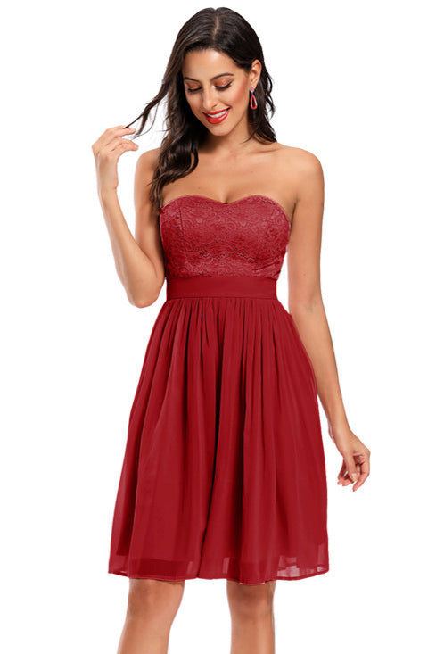 Lace Bodice Strapless Sweetheart A-Line Dress 2
