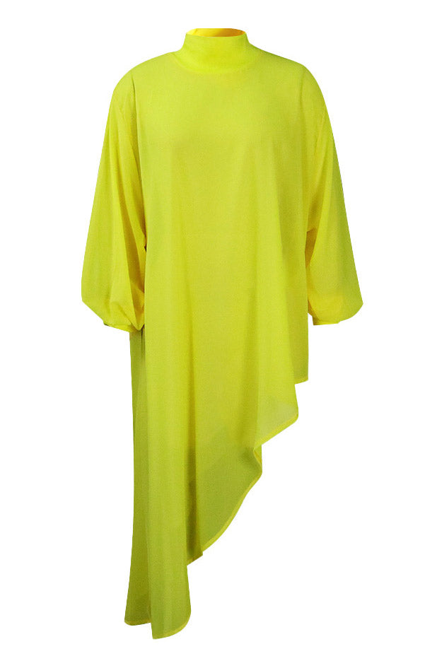 Chic Asymmetrical Yellow Long Sleeve Dress Fashionpara