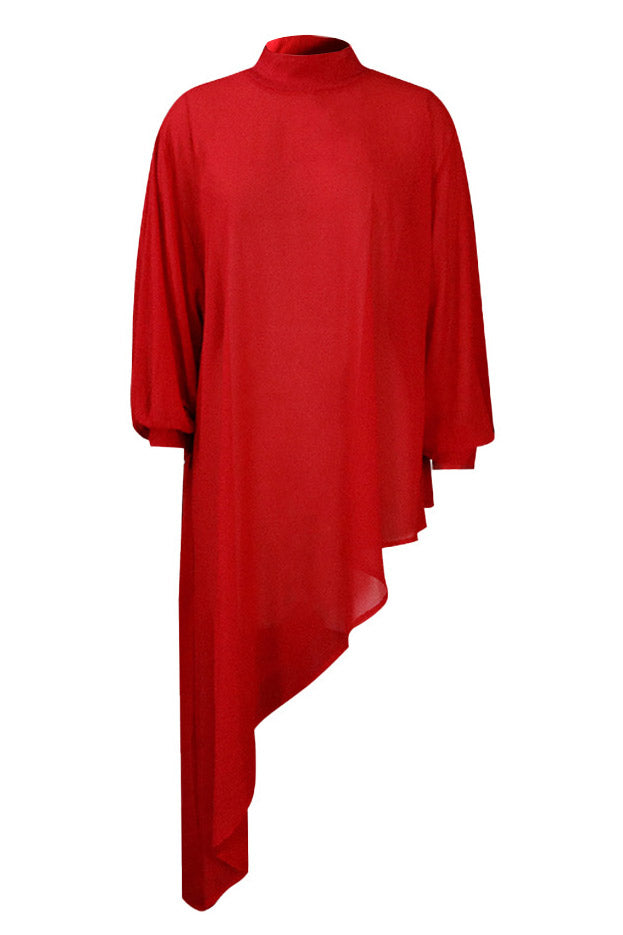 Mock Neck Batwing Sleeve Asymmetric High-Low Top 3