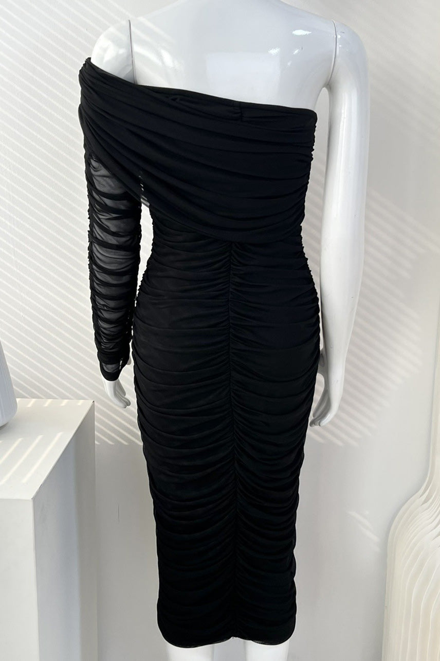 Chic Black One Sleeve Bodycon Cocktail Dress  Fashionpara