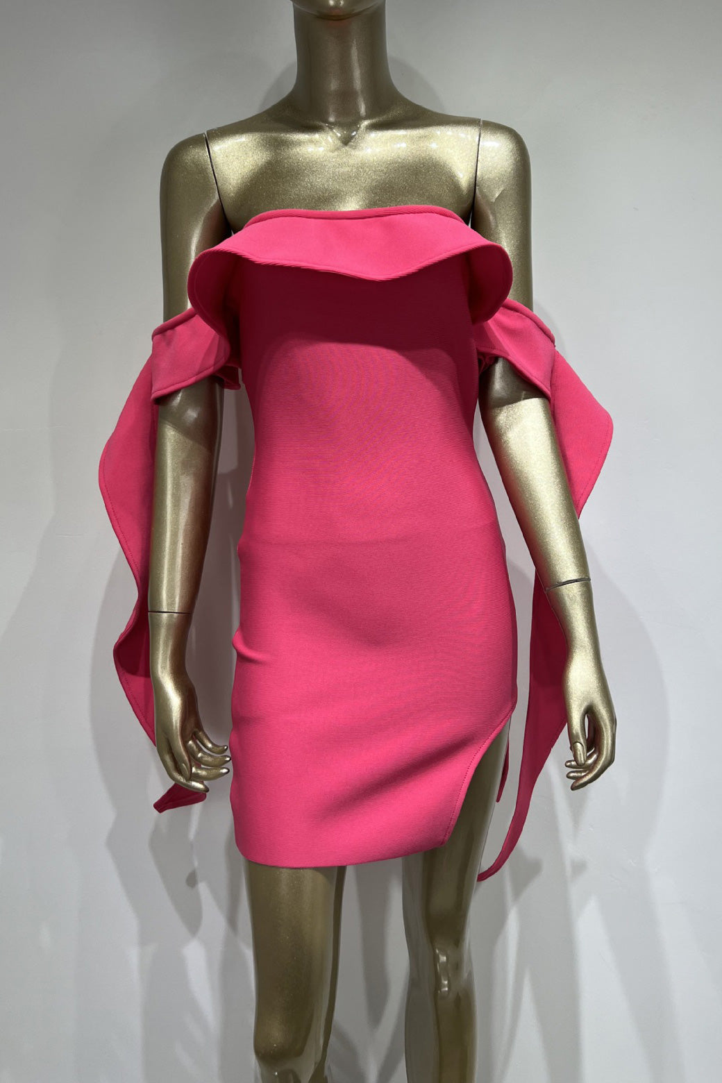 Off-Shoulder Ruffle Long Sleeve Split Bodycon Mini Dress