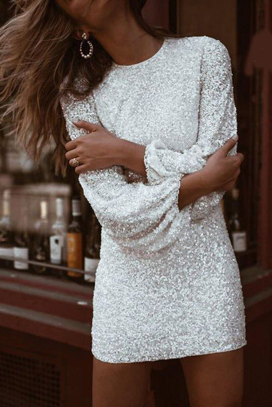 Chic Long Sleeve Sequin Mini Party Dress  Fashionpara