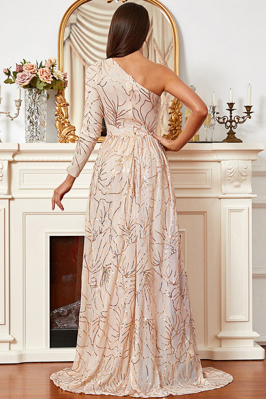 Chic One Sleeve High Slit Prom Gown Evening Dress Fashionpara