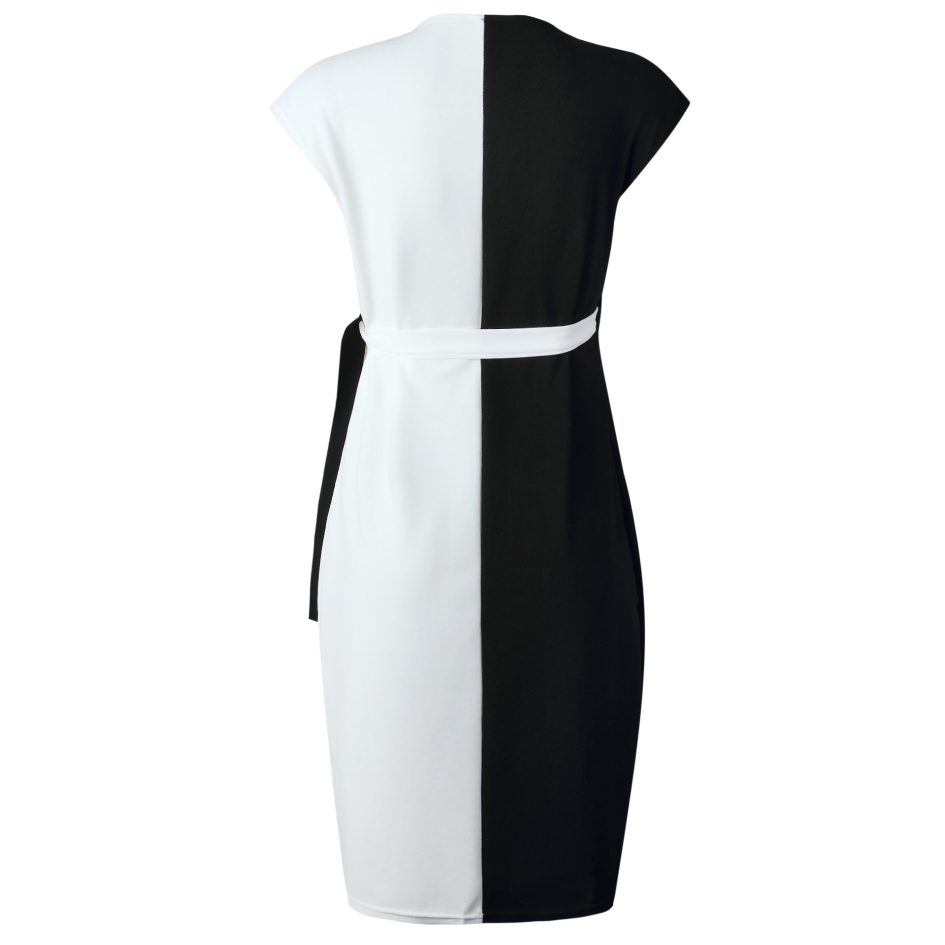Chic Sleeveless White And Black Midi Office Dress