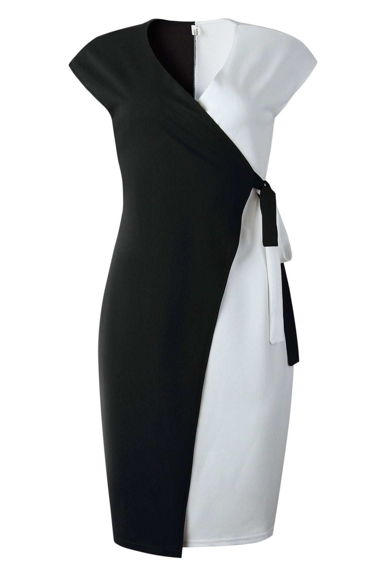 Chic Sleeveless White And Black Midi Office Dress