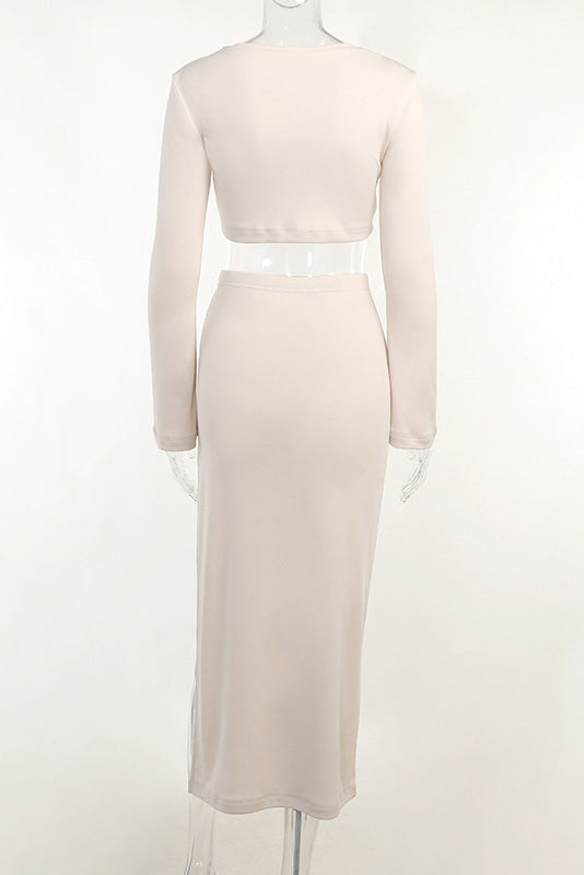 Chic Two Pieces Long Sleeve Dress With A Side Slit Fashionpara