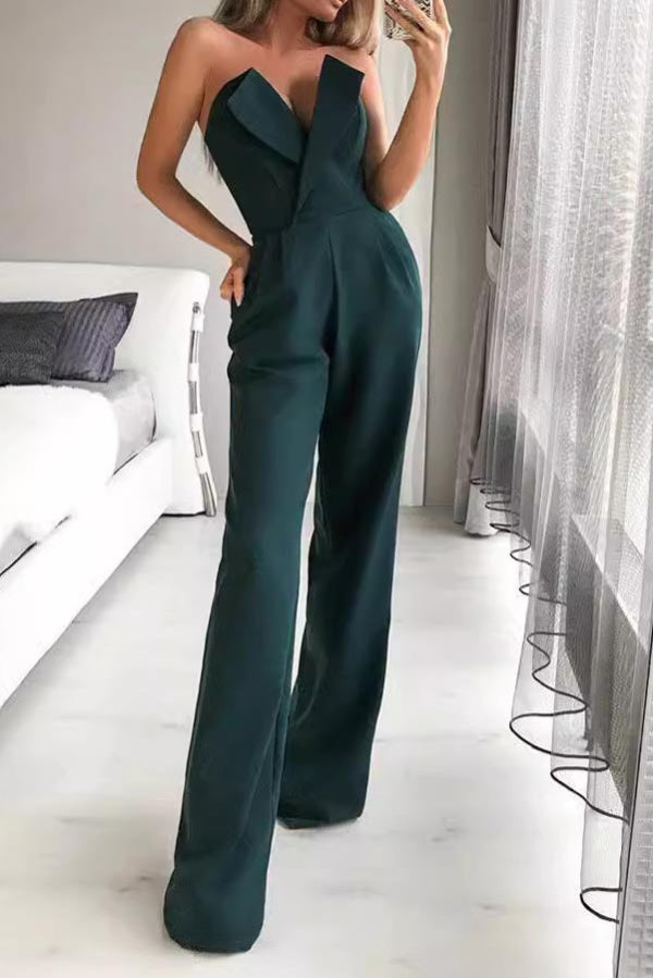 Chic Dark Green Strapless Jumpsuit