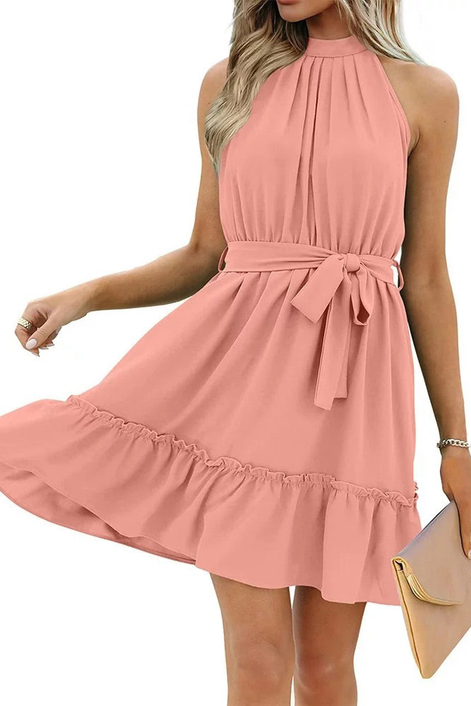 Short Burgundy Chiffon Sleeveless Summer Dress