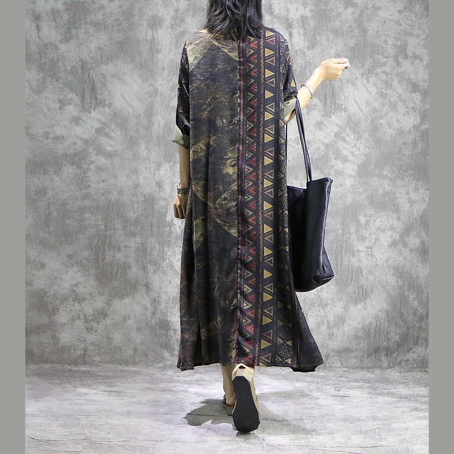Mandarin Collar Long Sleeve Abstract Print Toggle Maxi Dress - View 4