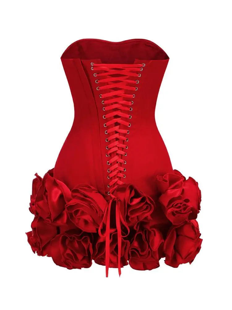 Strapless Corset Ruffle Hem Bodycon Mini Dress