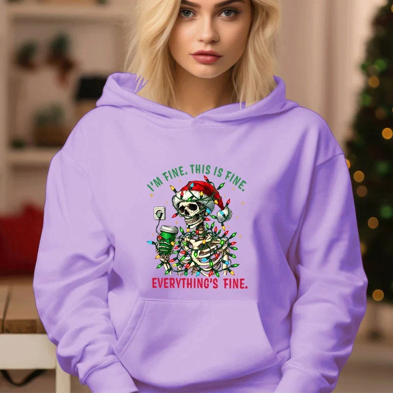 Casual Christmas Skull Print Cozy Hoodie 9