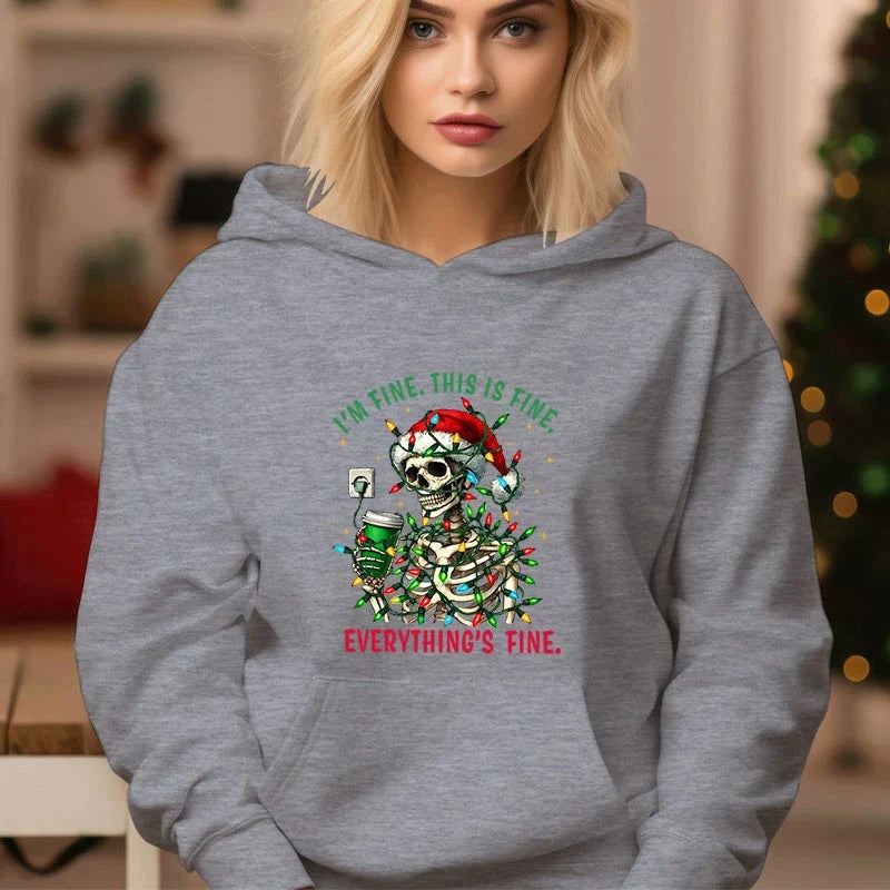 Casual Christmas Skull Print Cozy Hoodie 3