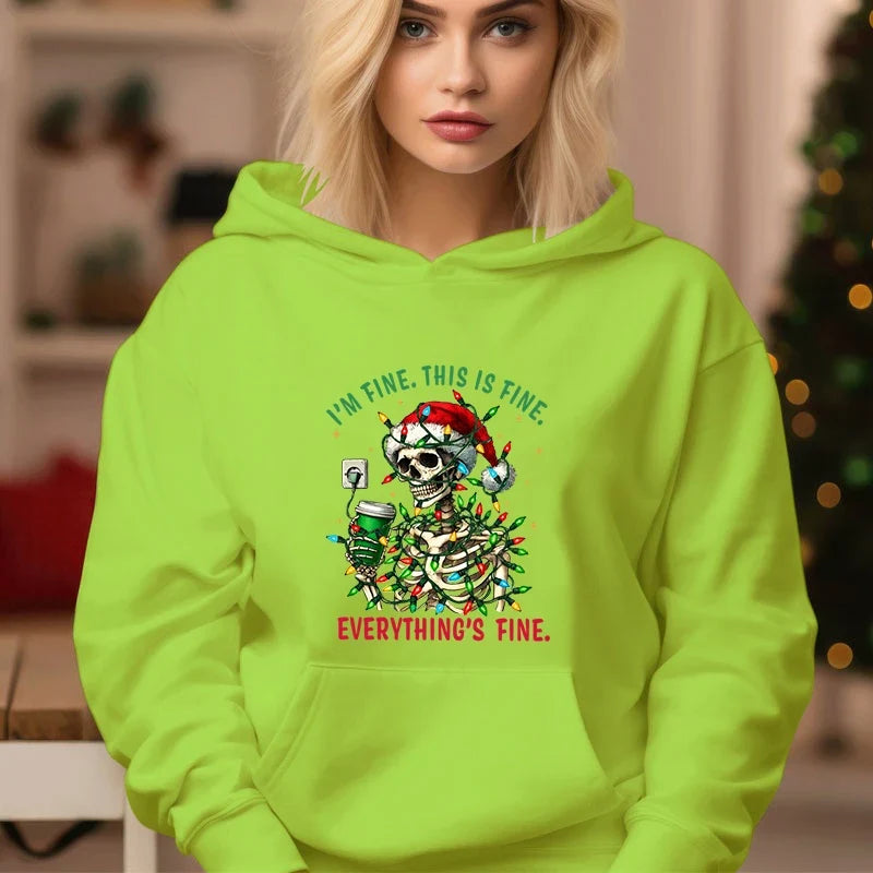 Casual Christmas Skull Print Cozy Hoodie 2