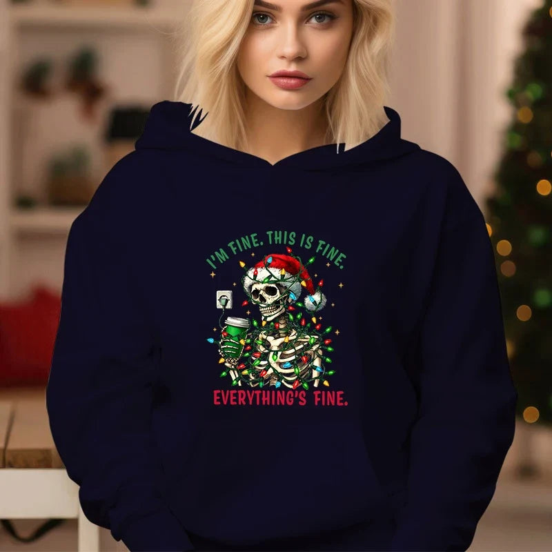 Casual Christmas Skull Print Cozy Hoodie 8