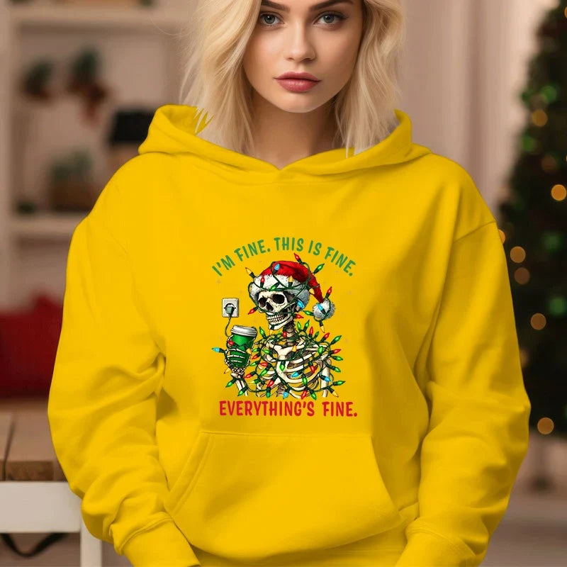Casual Christmas Skull Print Cozy Hoodie 11