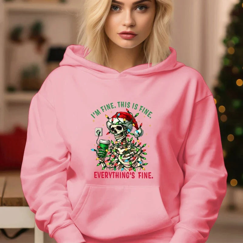 Casual Christmas Skull Print Cozy Hoodie 5