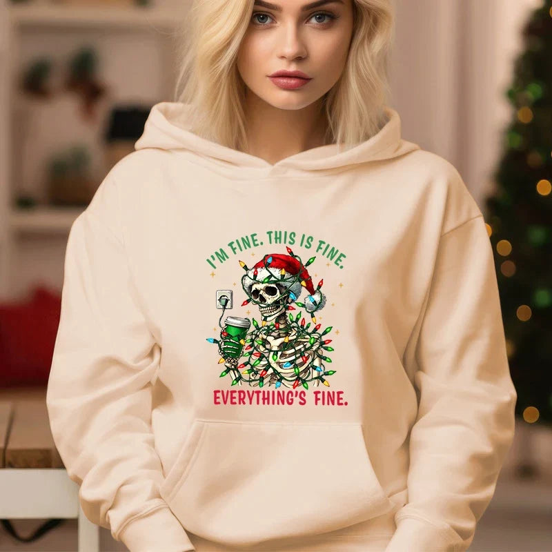 Casual Christmas Skull Print Cozy Hoodie 4