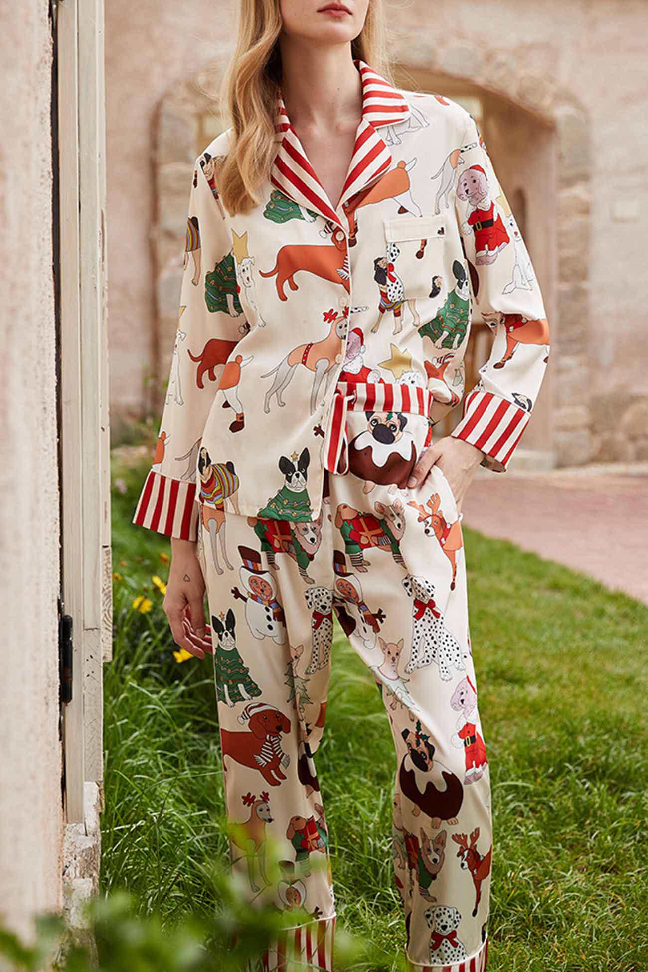 Christmas Dog Long Sleeve Long Pants Loungewear