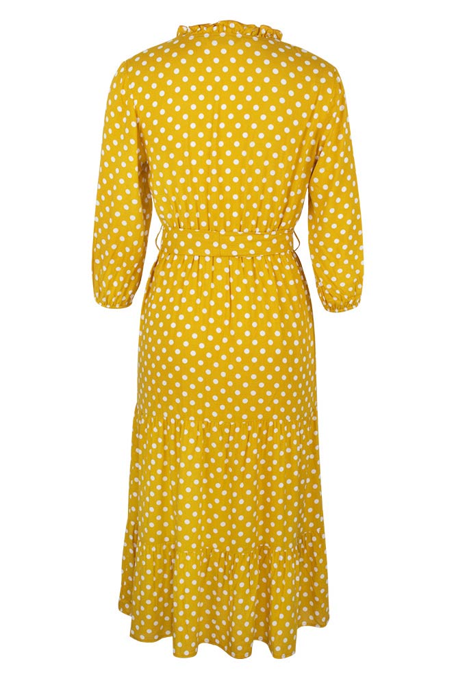 Classic Polka Dot Printed Gathered Waist Midi Dress
