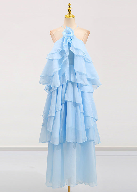 Classy Orange Ruffled Asymmetrical Patchwork Chiffon Dress Summer - View 3