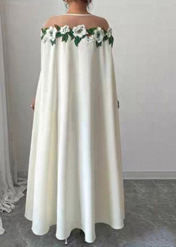 Classy White Tulle Patchwork Floral Maxi Dresses Spring - View 3