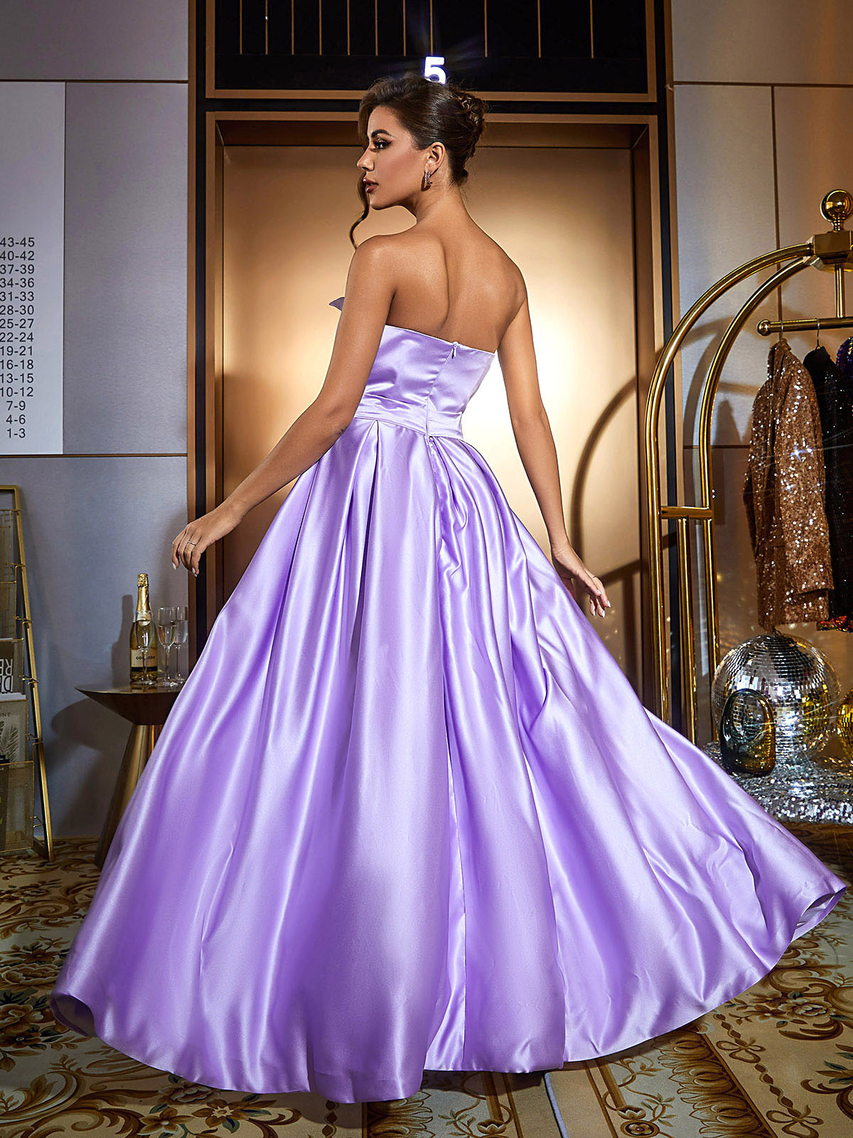 Coen Satin Strapless Maxi Dress In Purple