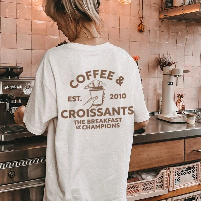 Coffee Croissants Retro Breakfast T-shirt - Fashionpara