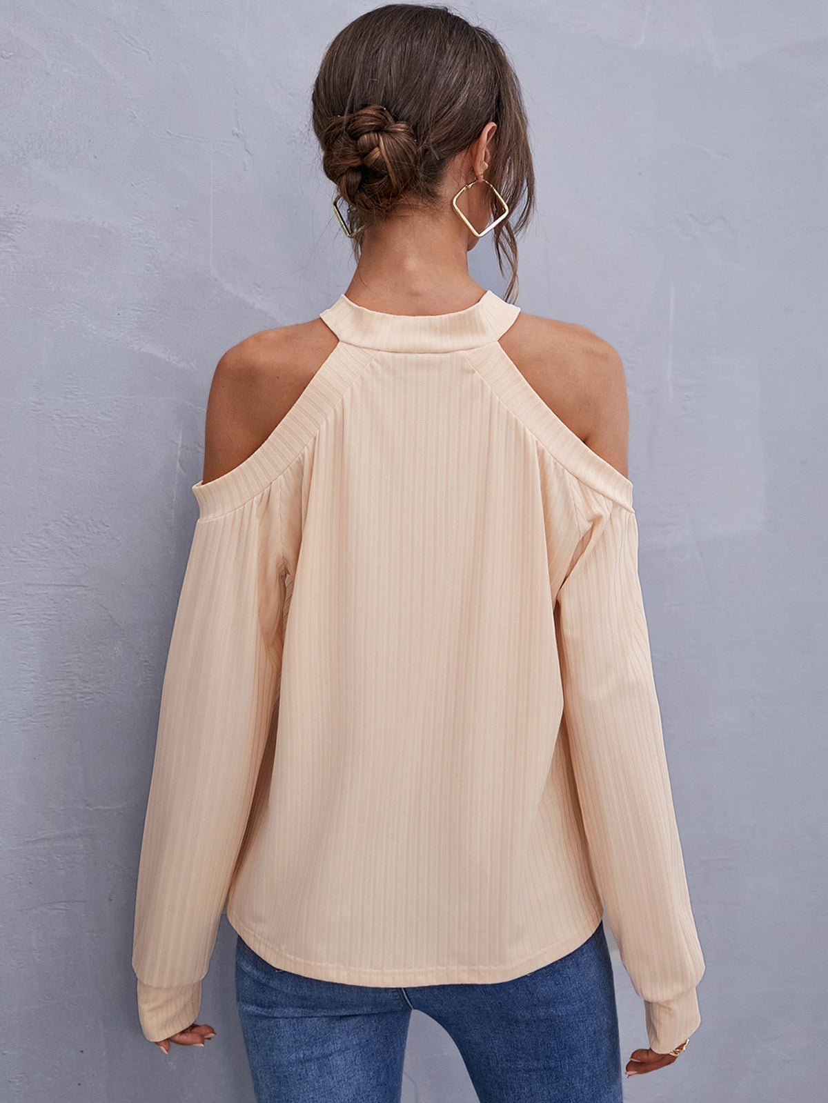 KittenAlarm - Cold Shoulder Rib-Knit Top