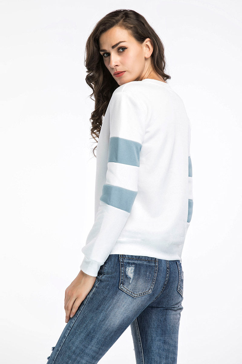 Color-block Letter Print Round Neck Sweatshirt
